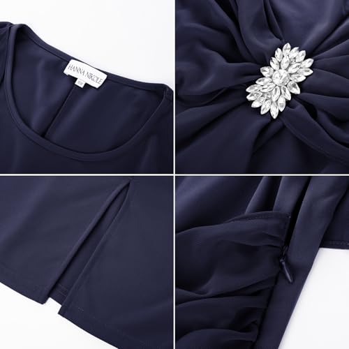 Image of Hanna Nikole Womens Plus Size Chiffon Cape Sleeve Ruffle Ruched Cocktail Party Pencil Dress for Wedding Guest