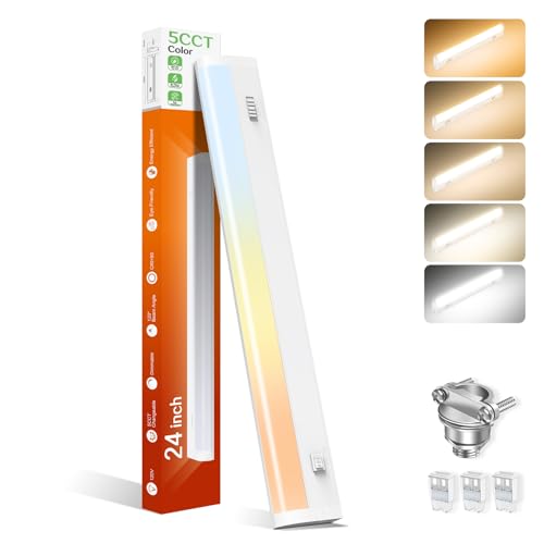 ALUSSO LIGHTING 24 Inch LED Under Cabinet Lighting Hardwired Plug in, 5CCT Color Selectable 2700K/3000K/3500K/4000K/5000K Dimmable 15W 1350LM High Brightness, Linkable Under Counter Lights for Kitchen