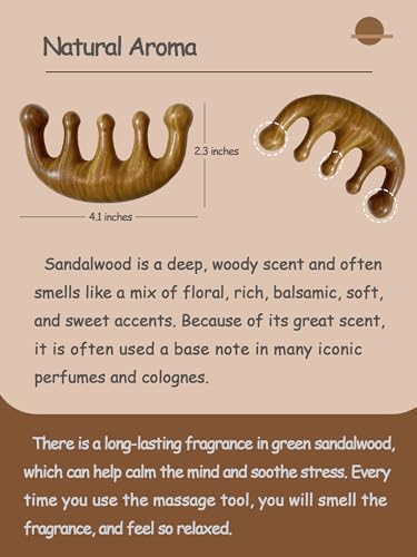 Wooden Scalp Massager & Head Massager, Natural Green Sandalwood Wide Tooth Comb for Scalp Care, Hair Growth, Stress Relief & Relaxation, Handheld Wood Therapy Massage Tool - Image 4