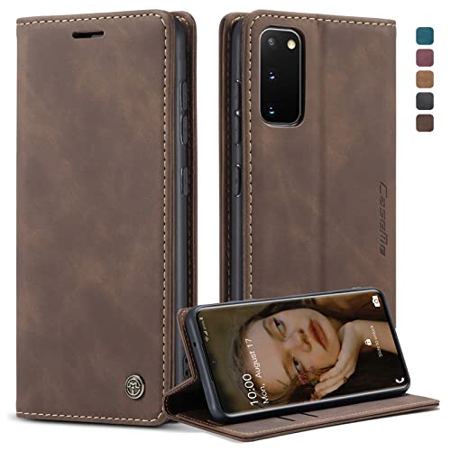 CaseMe Handyhülle für Samsung Galaxy S20 Hülle Premium Lederhülle Klappbar Flip Case Tasche Magnet Kartenfach Standfunktion Schutzhülle für Samsung Galaxy S20 6,2'' - Kaffee