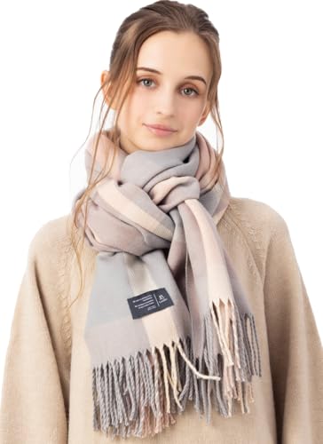 [Ｌｏｏ＆ｃ] [ルーアンドシー] 厚手 大判ルーシーストール レディース ストール 秋冬 大きいサイズ 大判ストール チェック柄 無地 ショール ひざ掛け メンズ ユニセックス (23ピンクグレー, フリー)のサムネイル