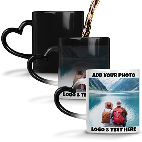 Custom Heat Sensitive Photo Mug, Heart Handle Picture Mug -