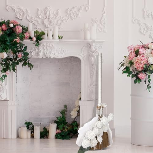 Wedding Broom for Jumping Ceremony DIY Bride Bridegroom Jump Broom Jumping The Broom for Wedding 11.8 x 29.1 in Whisk Wedding Brooms with Ribbons Eucalyptus Leaves Roses for Wedding Ceremony Craft - Thumbnail 6