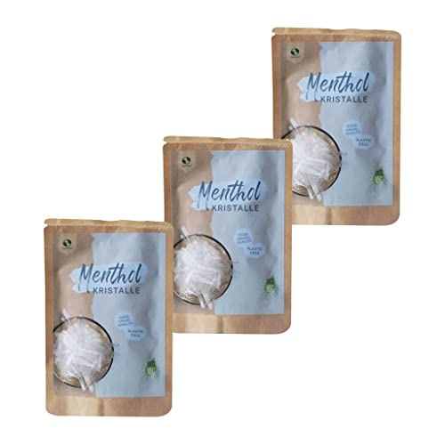 SudoreWell® Cristales de mentol en calidad alimentaria de 100% aceite de menta puro en bolsa de papel de estraza (libre de plástico) 3 x 10 g