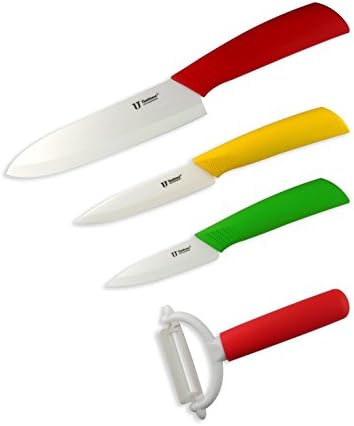 Tim Home 4 Pieces Ceramic Cutlery Kitchen Knife 3', 4", 6', Fruit Peeler (Gift box Included) (TJC-074)