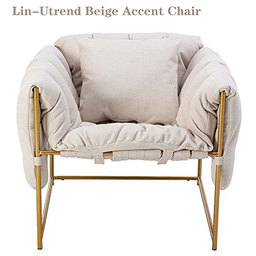 Upholstered Armchair, Sherpa Chair, Comfortable Accent Chair, Chairs Living Room, Suitable For Bedroom, Living Room, Study, Cafe, Office, Studio Casual Chairs (Beige Linen) #TOP4