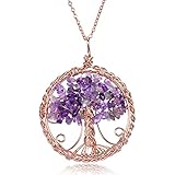 Top Plaza Amethyst Healing Crystal Necklace Tree of Life Wire Wrapped Pendant Necklaces Reiki Stone...