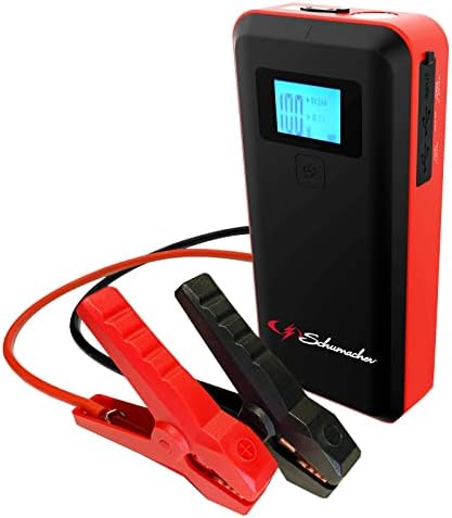 Schumacher SL1639 Lithium Portable Power Pack and 1000A 12V Jump Starter, for 8.0L Gas | 6.0L Diesel Engines – Jump Start Car, Motorcycle, and Boat – USB Charging for Apple, and Android, Black, Red