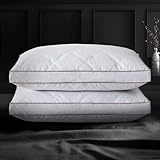 UNIKOME Goose Feathers and Down Pillow, Hotel Collection Gusseted Bed Pillows for Sleeping, 100% Cotton Pillow Cover, Standard Size, Set of 2