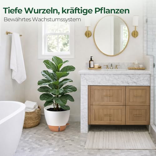 T4U 2er Set 30cm Selbstbewässernder Blumentopf mit Überlaufschutz, für Gummibaum & Geigenfeige, blumentopf Gross innen & pflanzkübel groß außen, Weiß