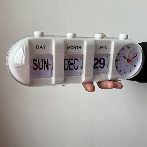 Bhning Manual Analog Flip Down Desk Clock, Retro Stand Page Quartz Clock With Mood Design Display Date Day Month #TOP4