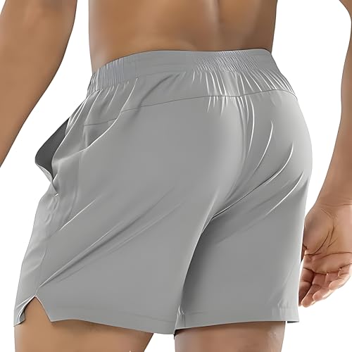 Image of Men's Quick-Dry Athletic Shorts, Stretchable Fit, Light Grey, with Side Pockets