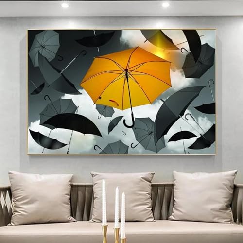 Tableau parapluie jaune abstrait pour illuminer un mur vide et grand format moderne 60x90 cm