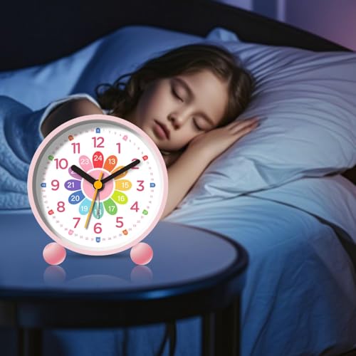 Kinderwecker ohne Ticken,Lernwecker Kinder Ohne Ticken,Kinderwecker für Schulanfänger,Lautloser Wecker,Analoge Wecker,Batteriebetriebene Weckuhr,Kindertagesgeschenk für Mädchen Jungen für Schulanfänge