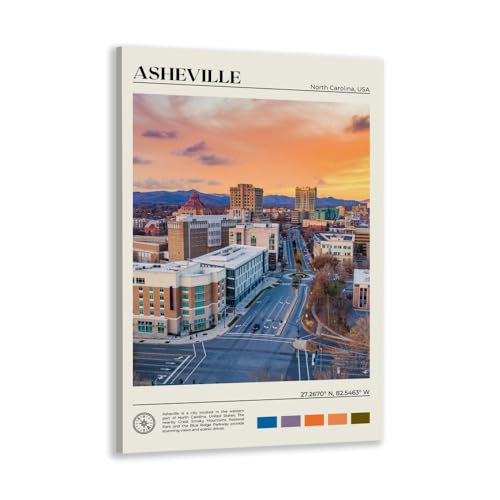 Trendy Wall Art Asheville City Sunset Poster Nature Landscape Canvas