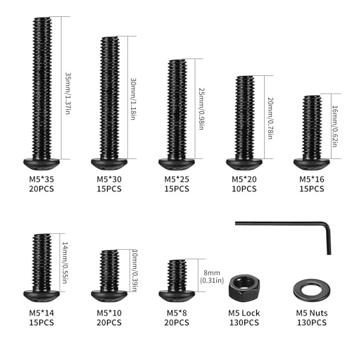 390 Stück M5 Schrauben Set, Innensechskantschrauben Muttern Set, Linsenkopf Sechskantschrauben mit Muttern und Unterlegscheiben Set, Gewindeschrauben Fahrrad Maschinenschrauben Sortiment Set