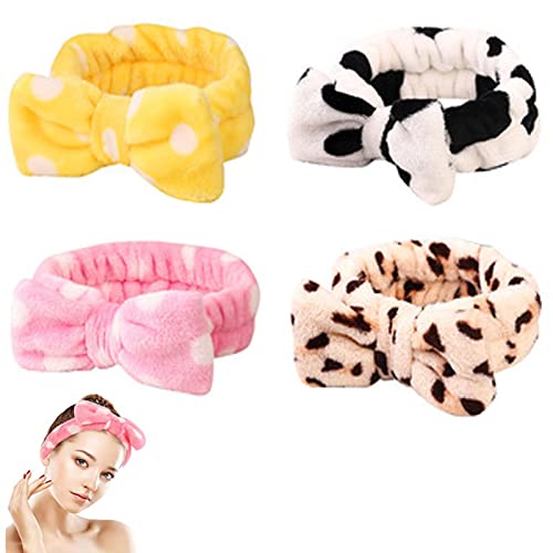 4 Piezas Lazo Diadema de Maquillaje Mujer, Spa Shower Cara Lavado Hairband, Encantadora y Suave Diadema de Maquillaje, Una Variedad de Colores, Adecuado para Ducha, Spa Cover