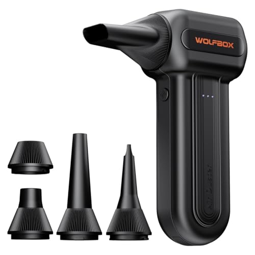 WOLFBOX MF60 Compressed Air Duster -110000RPM Super Power Electric Air Duster 3-Speed Rechargeable Cordless Air Blower with Fast Charging Compressed Air Cleaner for PC Car Home 5 Nozzle
