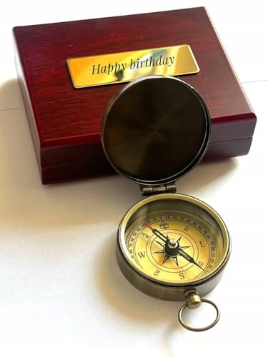 Brújula de latón personalizada con caja de regalo de madera miniatura 2