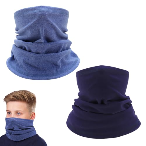 EUPSIIU 2 Piezas Niños Niñas Bufanda Pañuelo Cuello Braga de Cuello, Cubrecuello, Deporte Calentador de Cuello Mascarilla, Cubrecara Invierno para Running Montar a Caballo (Azul marino, Azul)