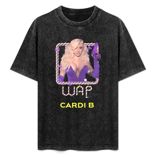 YANGDUJUN Cardi B WAP Mens T-Shirt Casual Cotton Unisex Black Tees Tops L