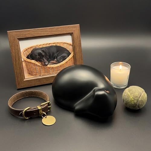 Comemori Urne für Asche in Form eines schlafenden Hundes (Schwarz)