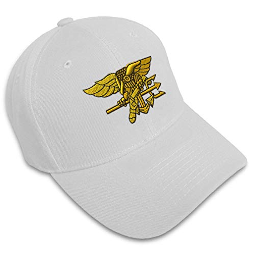 Baseball Cap U.S. Navy Seal Embroidery Military Insignias Acrylic Hats for Men & Women Strap Closure White Design Only