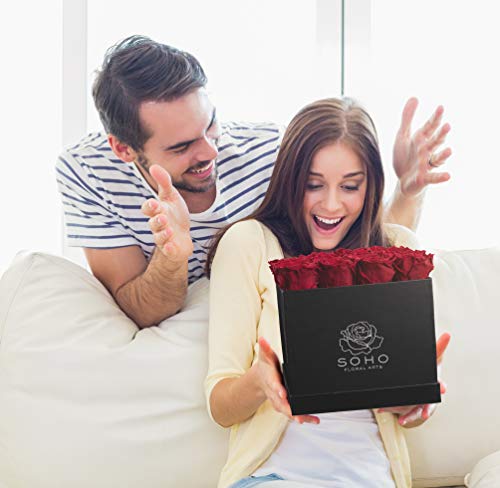 Soho Floral Arts New Roses Preserved Flowers | Genuine Roses That Lasts For Years | Flowers For Delivery | Large/Xl Box (White Box Red Roses 9Ct) #TOP6