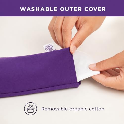 Weighted Lavender Eye Pillow for Women, NOLAVA Includes Free App Meditations, Migraine & Headache Relief, Microwave Hot or Cold Compress, Organic Cotton, French Lavender +Flax Seed, Yoga & Savasana