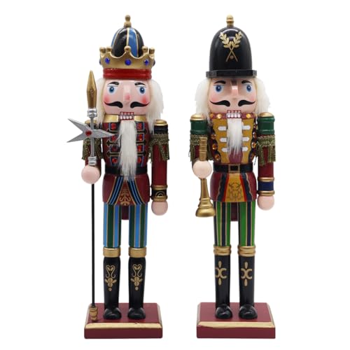 30cm Wooden Nutcracker Soldier Christmas Ornaments – 2 Pieces Large Traditional Xmas Decor, Festive Holiday Puppet Toy for Tree & Home Decorations