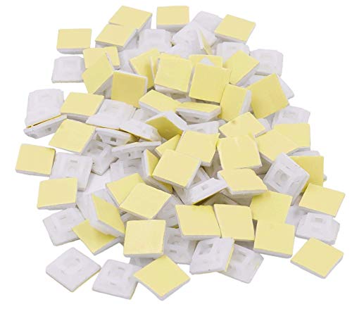 Image of Self Adhesive Zip Cable Tie Mount for Wire, Clips, Cable Management 18x18(mm), 100pcs /Pack - White - Convenient and Secure Cable Tie Mounts - Pack of 100