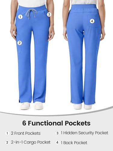 Image of Scrub Pants for Women - Straight Leg Medical Scrub Pants with 6 Pockets - Drawstring Soft Stretch Women Scrub Pant