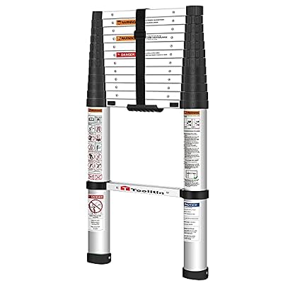 TOOLITIN Telescoping Ladder,12.5FT One Button Retraction Aluminum Telescopic Extension Ladder,Soft Close Design Extendable Ladders Portable for Household Daily or RV Work,330 Pound Capacity