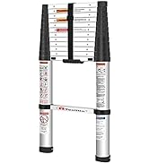 TOOLITIN Telescoping Ladder,12.5FT One Button Retraction Aluminum Telescopic Extension Ladder,Sof...