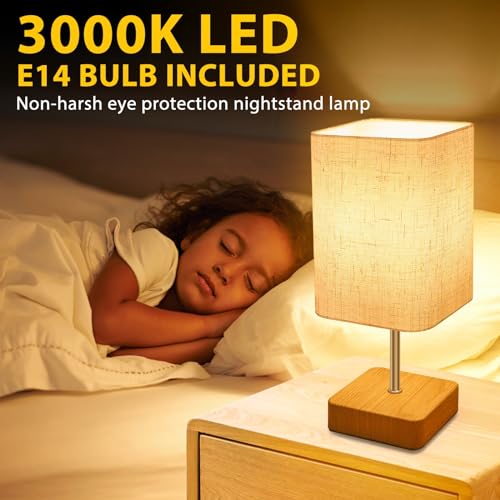 Touch Control Table Lamp, Dimmable Nightstand Lamp, Bedside Touch Lamp with Wood-Grain Base & Beige Fabric Shade for Bedroom, Living Room, Children's Room, Bulb Included, 2Pack - Image 4