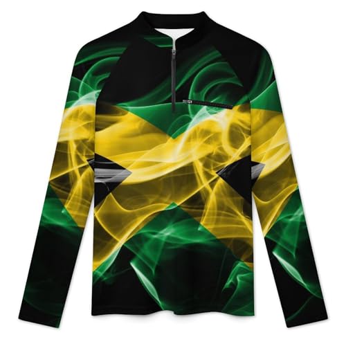 Jamaica Smoke Flag Men's Rash Guard Long Sleeves Quick Dry Fishing Workout Shirts with Zipper3