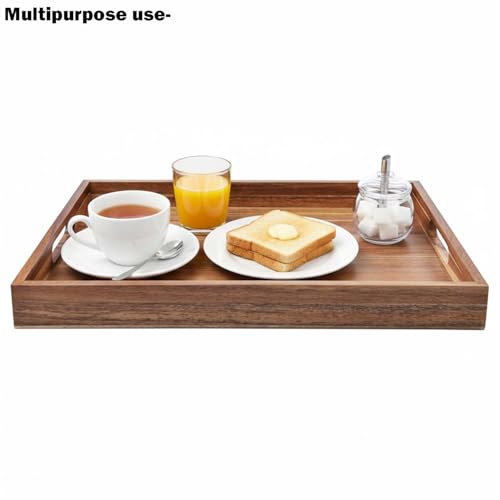 Image of Decor Square Shape Wooden Serving Tray, 14 x 10 x 2 Inch, 1 Pcs, Brown