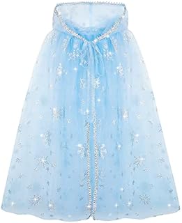 Princess Hooded Cape Blue Princess Cloak Sparkling Snowflake Cape Princess Fancy Dress Accessories Princess Dress Up for Halloween Costume Christmas Costume Carnival Birthday Party Cosplay Girls Gift