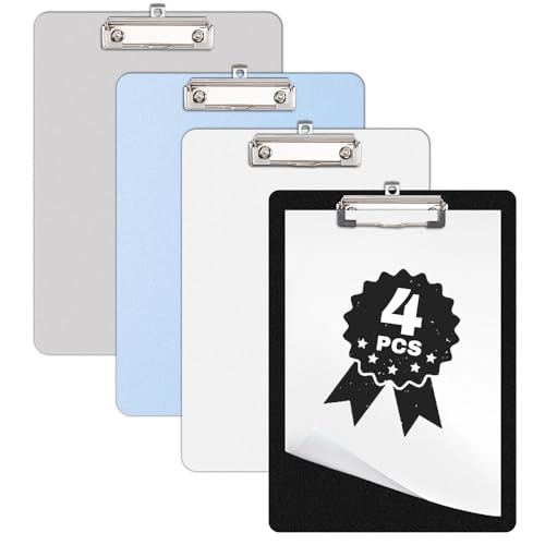 4-PCS-Clipboard-A4-Plastic-Writing-Pad, Hasgard Upgraded Colourful Clip Board, Round Edge and Firm Clipboards, Easy to Storage, Enhanced Writing Experience