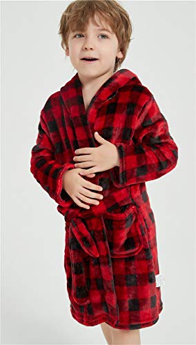 Image of Girls Fleece Robe Boys Hooded Bathrobe Soft Flannel Robe For Kids