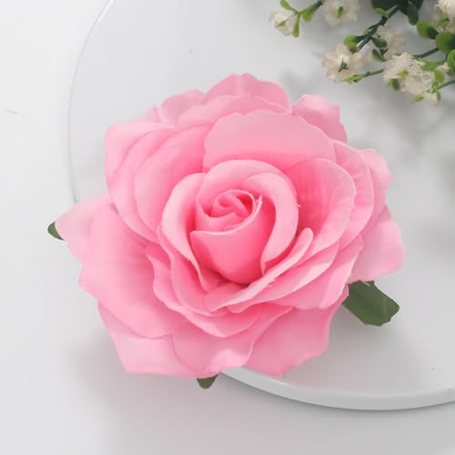 Image of 3.9 Inches Pink Rose Hair Clips & Flower Brooches for Women | Charming Design Pink Rose Brooches & Flower Pins for Women | Lapel Pin Wedding Flowers Hair Accessories & Valentines Day Gifts for Her
