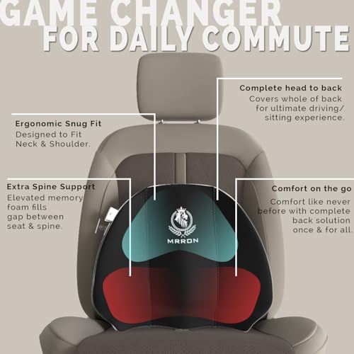 Image of MRRON Back Support for Office Chair | 3 Years Warranty | Medical Grade Memory Foam Car Seat Back Support, Orthopedic Lumbar Back Rest for Back Pain Relief - Back Pillow for Sitting Long Hours