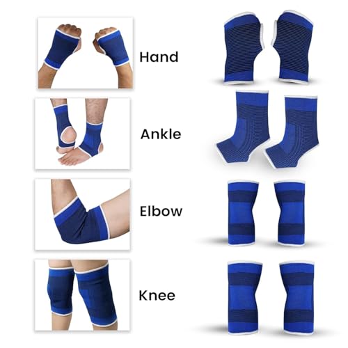 Image of Combo of Palm Gloves, Knee Support, Elbow Support & Ankle Support | 4 in 1 Sports Protection Pack for Gym, Workout & Fitness