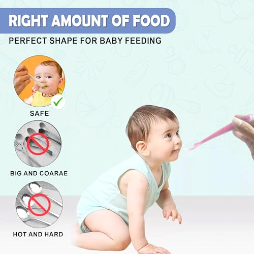 Image of GLUN 1 Soft Feeding Spoon & 1 Piece Bibs Combo, Cute Bear Print Bib with Carry Bowl for Growing Champs, Easily Wipes Clean, Less Time Cleaning after Meals for Babies