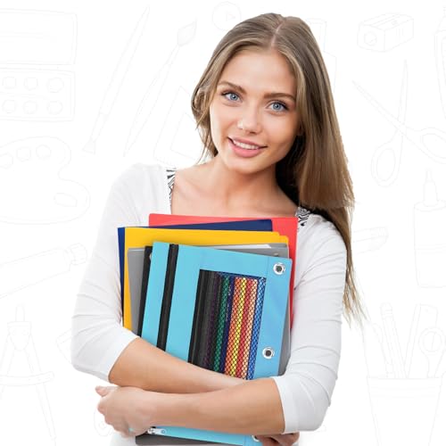 Image of Pencil Pouch for 3 Ring Binder - 3 Hole Zipper Pen Case Bag Holder Bulk Accessories Clear Window Aesthetic Organizer Pockets