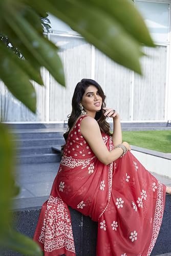 Image of MIRCHI FASHION Saree for Woman Chiffon Batik Printed | Lightweight Daily Wear Women's Office Sari with Blouse Piece (Available in 40 Colours)