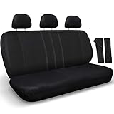OxGord Back Seat Cover - Poly Cloth Solid Black Rear Bench Universal Fit Car, Truck, SUV, Van - 8 Piece