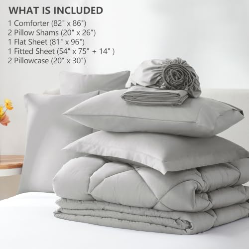 Image of CozyLux Full Size Comforter Sets Light Grey - 7 Pieces Bed in a Bag Full, Luxury Soft Bed Set for All Seasons, Bedding Set with Down Alternative Comforter, Sheets, Pillowcases & Shams