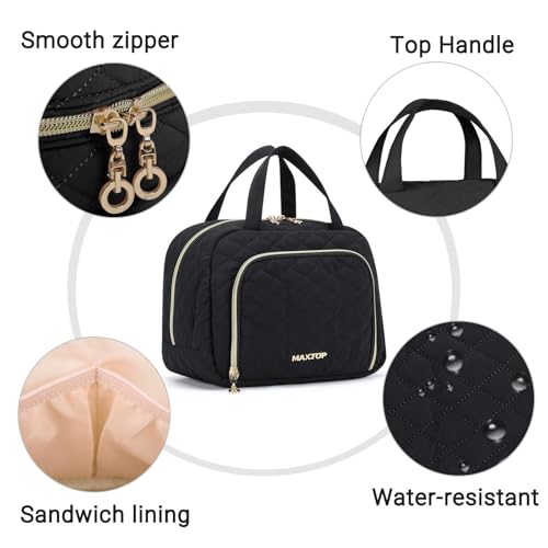 MAXTOP Large Make Up Bags for Women Girls,2Pcs Cosmetic Bag with Jewelry Storage Compartment and Handle,Quilted Makeup Bag,Travel Toiletry Bag for Travel Essentials Make Up Organizer Bag4