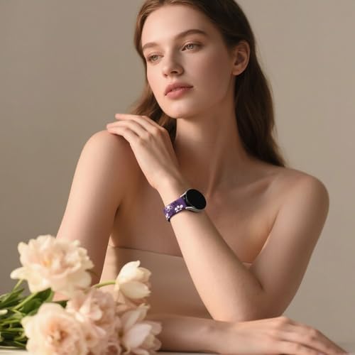 Witzon Floral Band Compatible with Samsung Galaxy Watch 7 Band/FE 6 5 4 40mm 44mm,Galaxy Active 2, 20mm Watch Band Engraved Cute Flower Soft Silicone Inlay Replacement Strap Dressy Accessories Women by Witzon - Used condition - Image 9